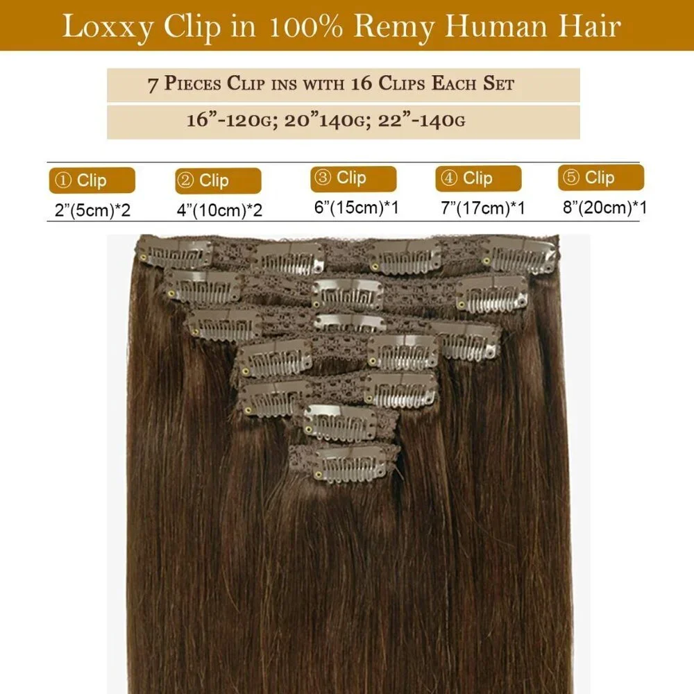 Clip in Hair Extensions Human Hair 18 Inches Thick Straight Brown 7pcs